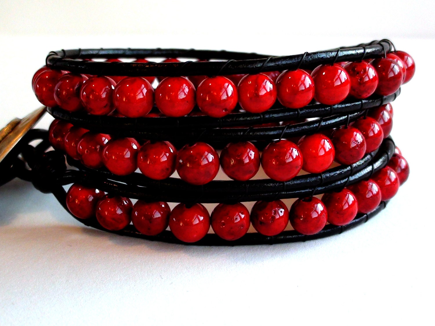 Triple Wrap Red Leather Wrap Bracelet - Etsy