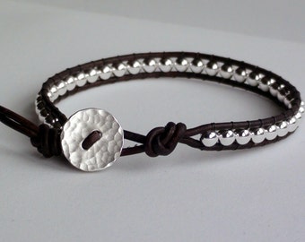 Sterling Silver Stacking Leather Wrap Bracelet