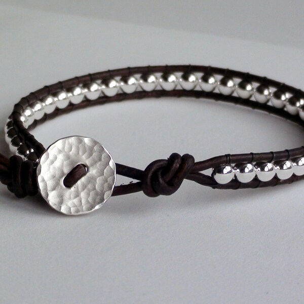 Sterling Silver Stacking Leather Wrap Bracelet