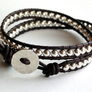 Sterling Silver Leather Wrap Bracelet - Etsy