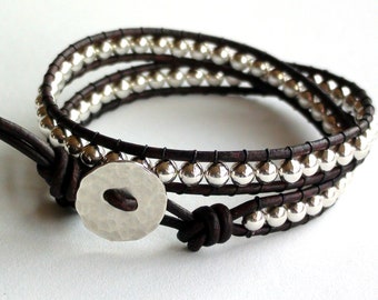 Sterling Silver Leather Wrap Bracelet