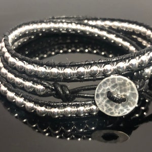 Sterling Silver Leather Triple Wrap Bracelet