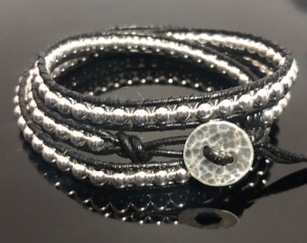 Sterling Silver Leather Triple Wrap Bracelet