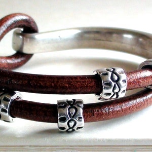Brown Leather Bracelet Tribal Half Cuff