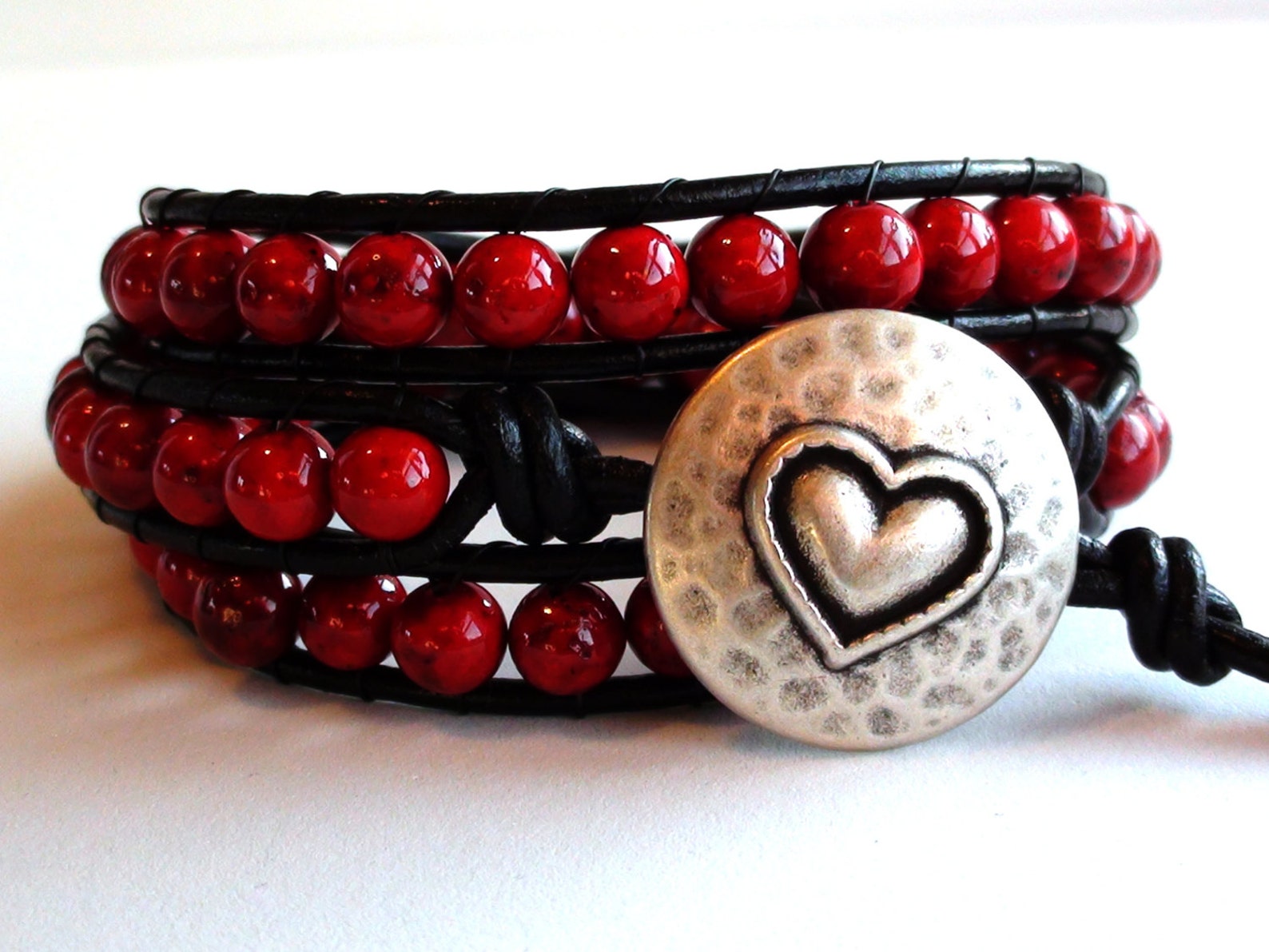Triple Wrap Red Leather Wrap Bracelet Etsy