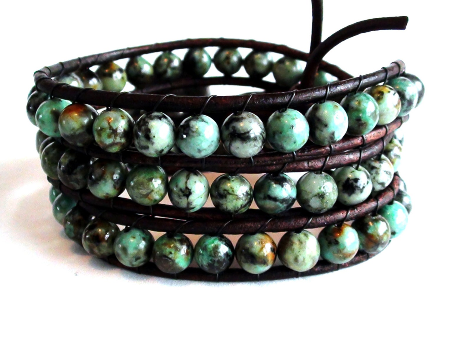 African Turquoise Hematite Necklace Wrap Style