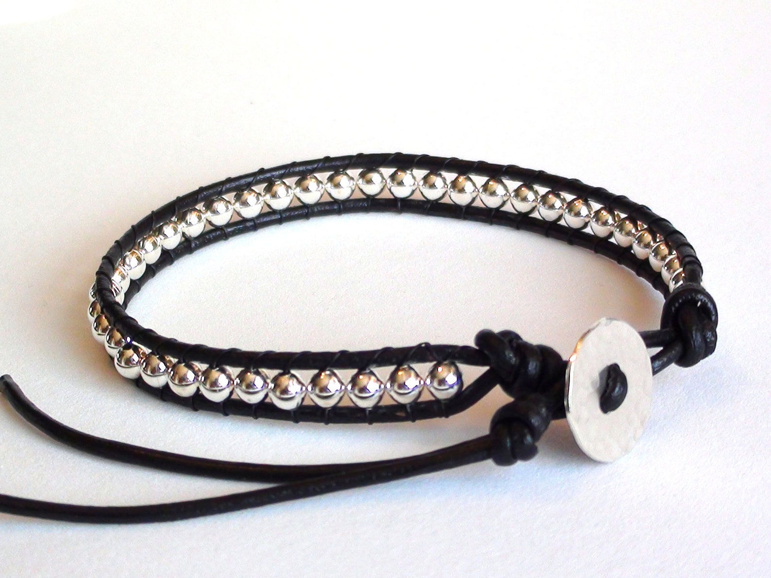 Sterling Silver Stacking Leather Wrap Bracelet Etsy