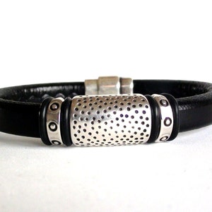 Dots -  Black Leather Bracelet