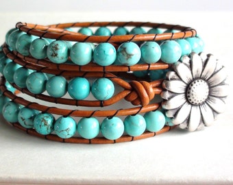 Turquoise Leather Wrap Bracelet