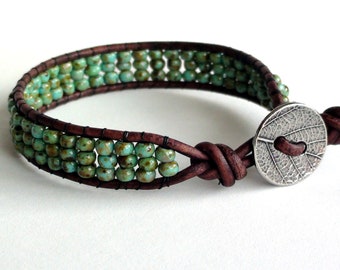 Turquoise Green Leather Bracelet