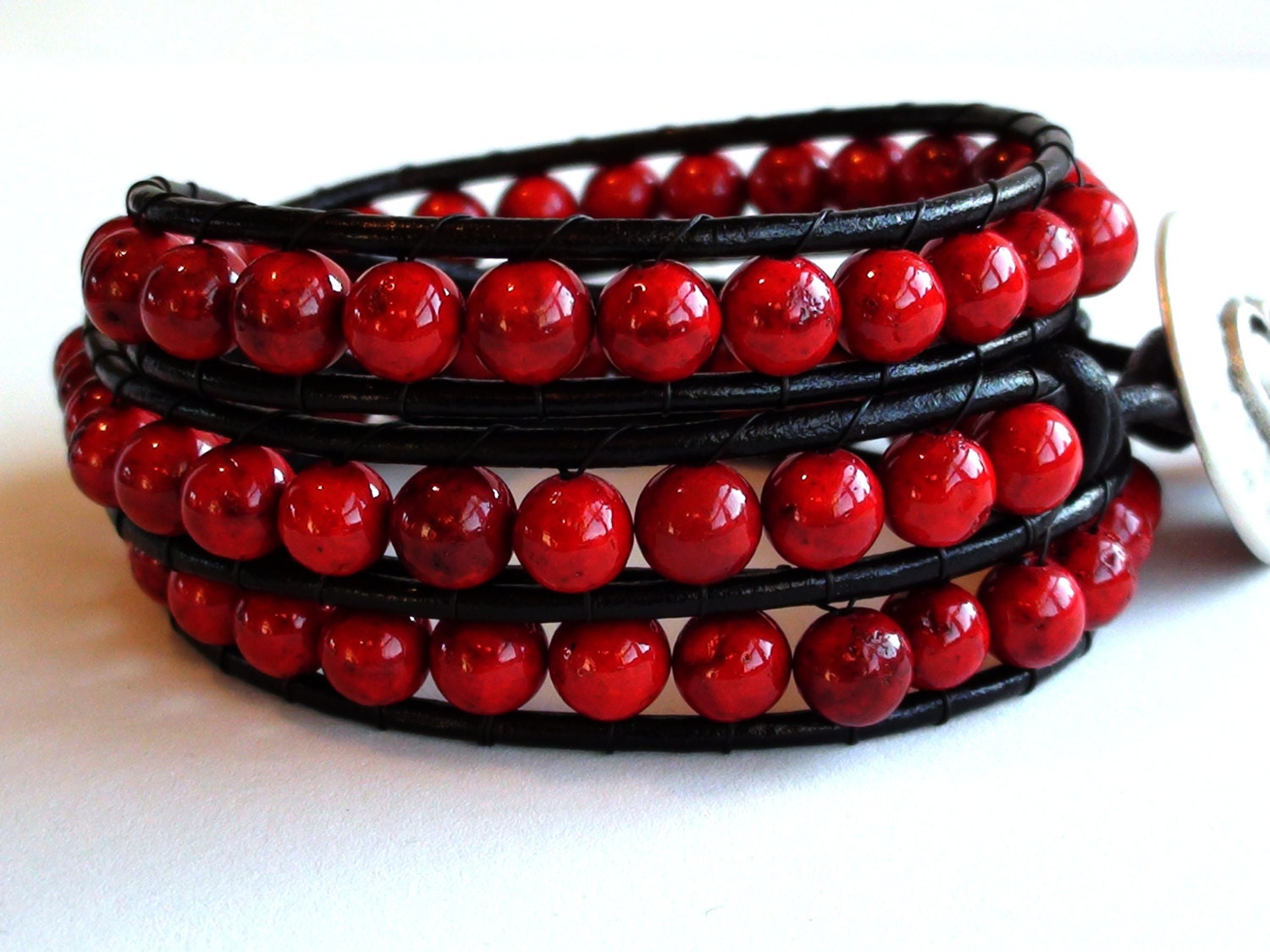 Triple Wrap Red Leather Wrap Bracelet - Etsy