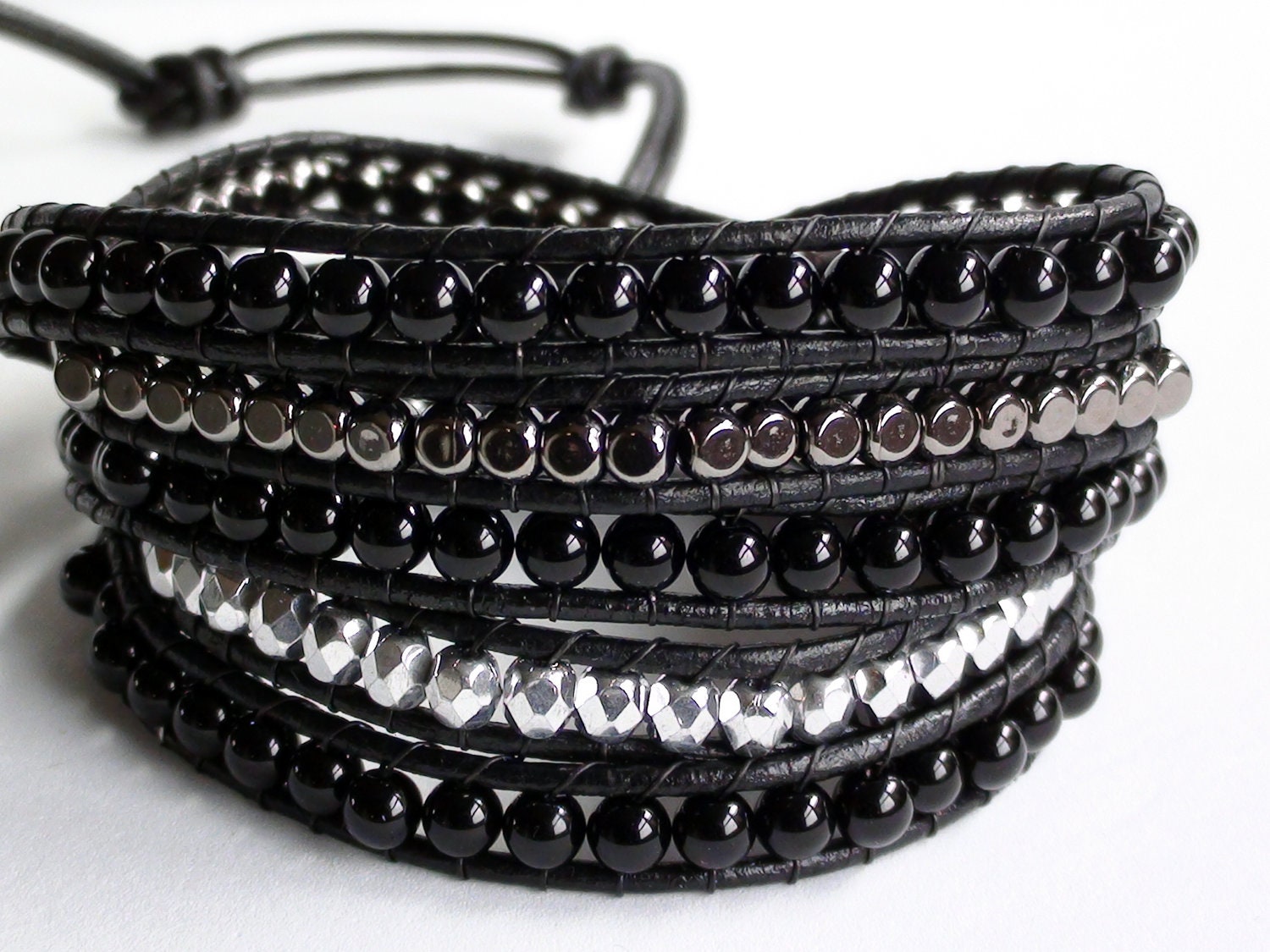 Little Black Dress Black 5x Leather Wrap Bracelet Obsidian - Etsy