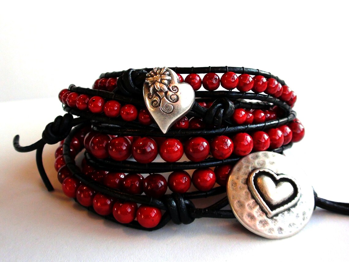 Triple Wrap Red Leather Wrap Bracelet Etsy