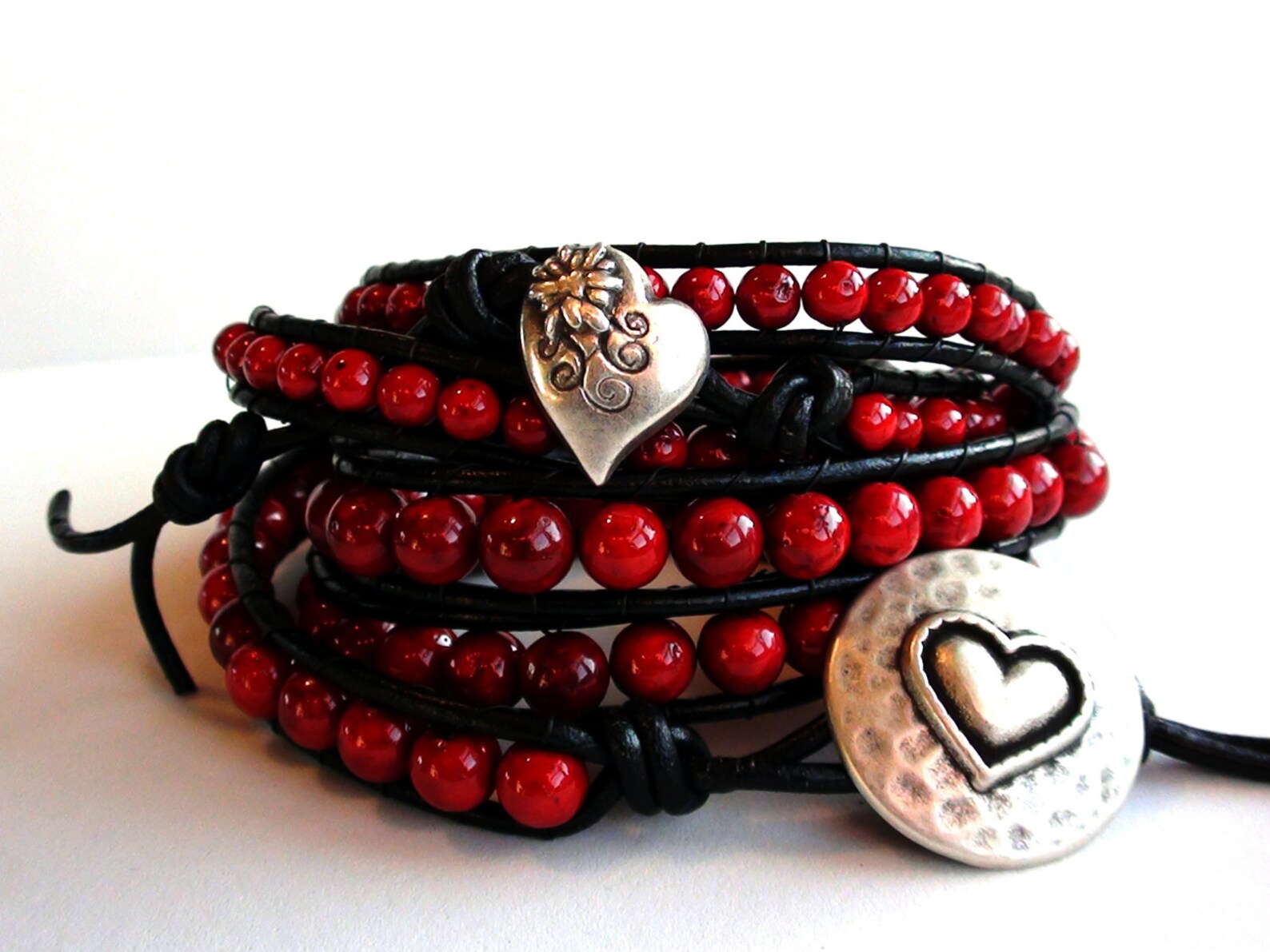 Triple Wrap Red Leather Wrap Bracelet Etsy