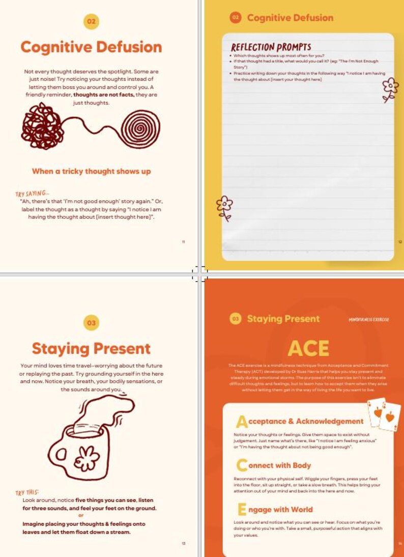 ACT Therapy Workbook – Printable Exercises, Journal Prompts, Bear ...