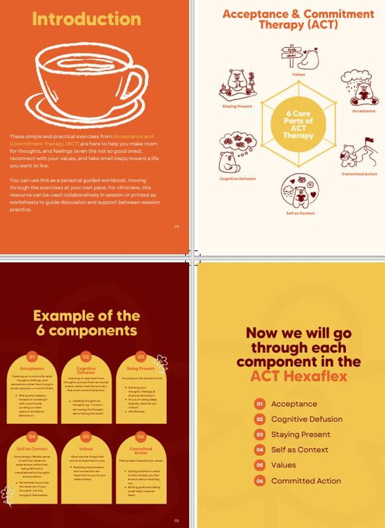 ACT Therapy Workbook – Printable Exercises, Journal Prompts, With Cute ...