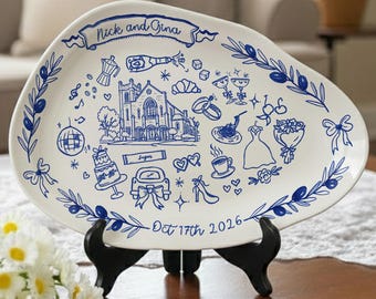 Personalized Wedding Plate, Custom Couple Ceramic Platter, Newlywed Gift, Anniversary Keepsake, Housewarming Gift for Couple P68RFU0