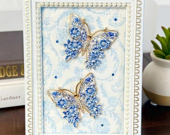 Butterfly Wall Art, Small Floral Framed Decor