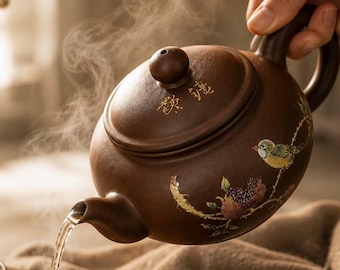 Handmade Clay Teapot 300 ml, Ceramic Tea Pot with Gift Box, Tea Lover Gift, Small Teapot, Unique Hand Painted Teapot, Tea Ceremony Pot
