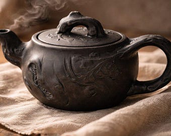 Tetera de arcilla de 600 ml hecha a mano, tetera rústica de cerámica, tetera minimalista, juego de té Gongfu, ceremonia del té Zen, tetera con tazas, regalo para amantes del té