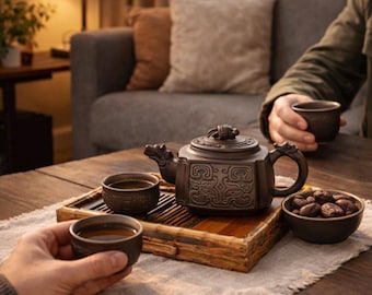Handmade Clay Teapot 400ml – Rustic Ceramic Teapot for Loose Leaf Tea – Minimalist Natural Teaware – Tea Lover Gift