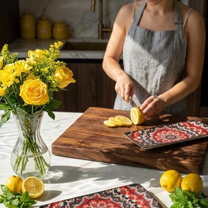Ręcznie robiony prostokątny ceramiczny talerz do serwowania – rustykalny brąz i czarna kamionka – zastawa stołowa Wabi Sabi zdjęcie 4