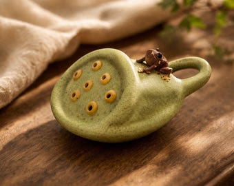Rana mascota de cerámica hecha a mano con forma de raíz de loto para la ceremonia del té, decoración para la ceremonia del té zen, figura pequeña.