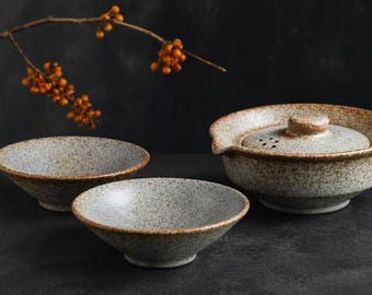 Portable Gaiwan Tea Set with 2 Cups,Handmade Ceramic Travel Tea Set, Gongfu Tea Brewing Set, Compact Tea Ceremony Kit