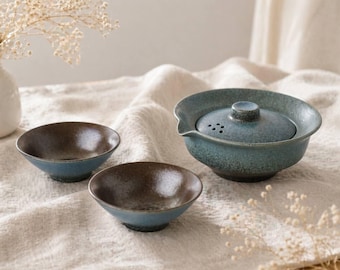 Handmade Gaiwan Tea Set with 2 Cups, Cozy Tea Ritual Gift, Ceramic Tea Set, Slow Living Decor, Unique Gift