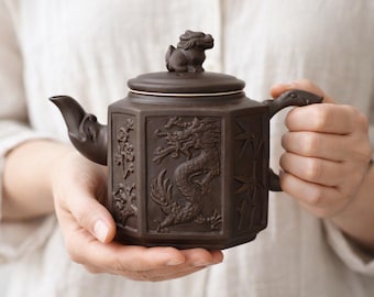 Dragon Teapot Handmade Ceramic, Chinese Style Tea Pot, Gongfu Tea Set, Rustic Clay Teapot, Zen Tea Ceremony Gift, Unique Teaware Decor
