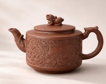 Handmade Yixing Clay Teapot, 800ml Chinese Zisha Tea Pot, Lion Lid Ceramic