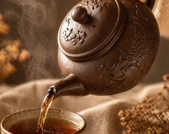 Tetera de cerámica Phoenix hecha a mano, 500 ml, arcilla natural, color marrón rústico, estilo acogedor y ritual.