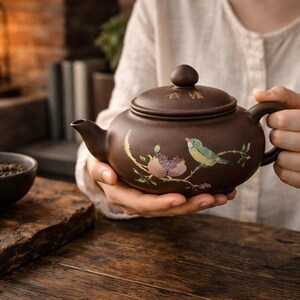 Teiera in argilla fatta a mano da 300 ml, teiera in ceramica con confezione regalo, regalo per amanti del tè, teiera piccola, teiera unica dipinta a mano, teiera per la cerimonia del tè