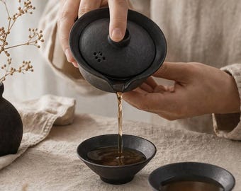 Handmade Gaiwan Tea Set,Ceramic Tea Ceremony Set with 2 Cups, Slow Living Ritual, Cozy Tea Gift, Minimalist Zen Tea Set
