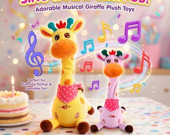 Musical Dancing Giraffe Plush Toy, Interactive Singing Talking Stuffed Animal, Baby Toddler Learning Toy with Lights