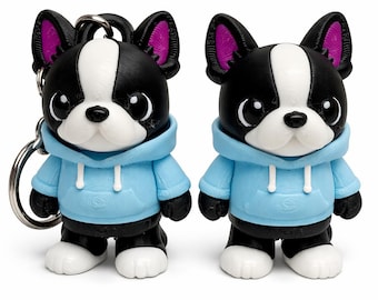 Flexi Boston Terrier Keychain – Articulated Dog Fidget Toy, 3D Printed Flexi Dog Figure, Cute Desk Toy, Boston Terrier Gift