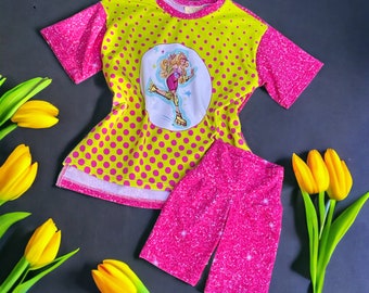 Barbie 2 piece set, biker shorts size 3T RTS