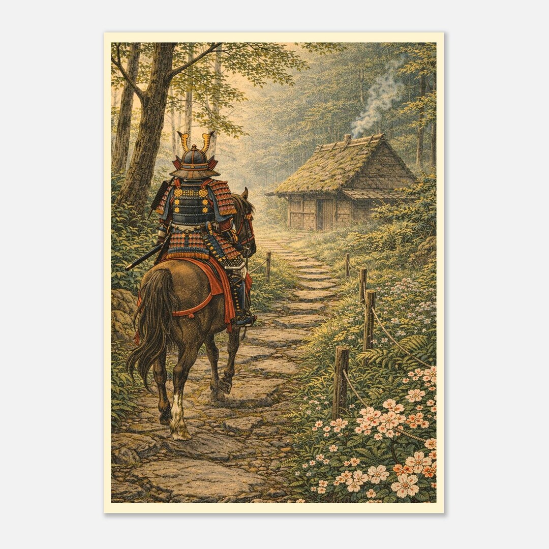 Samurai Path Design Japanese Samurai Wall Art – Ukiyo-e Style Print With Warrior, Horse ...