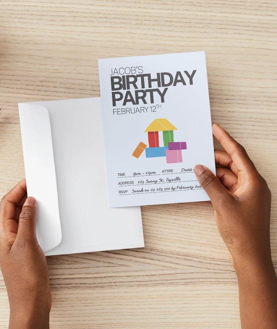 Editable Block Birthday Invite – Printable Template Download - Etsy