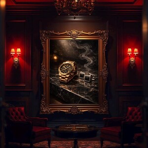Luxury Office Wall Art Printable, Gold Watch and Cufflinks Print, Executive Office Decor, Masculine Wall Art, Boss Gift, Man Cave Art
