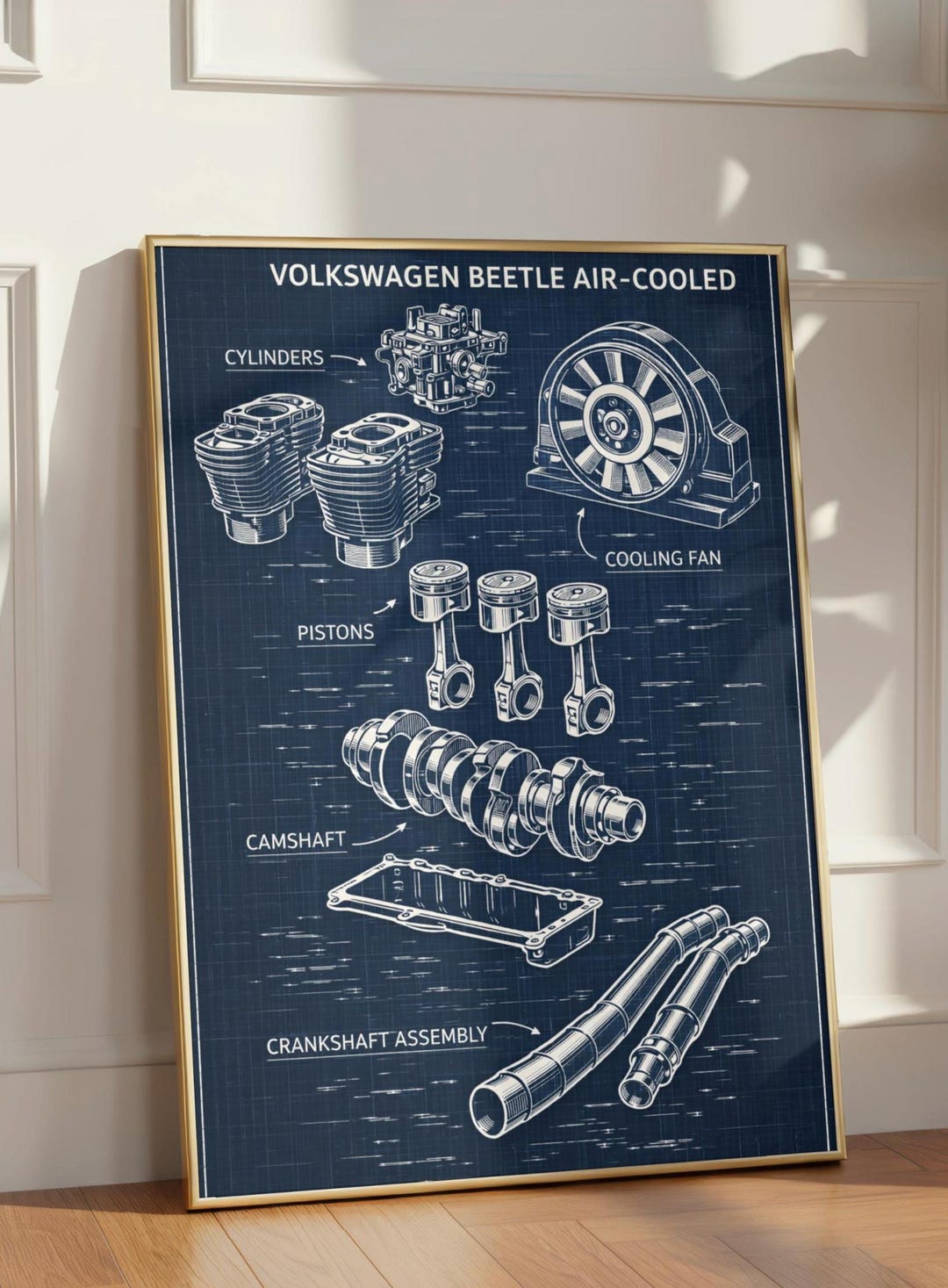 Volkswagen Beetle Air-cooled Engine Blueprint Wall Art Printable, VW ...