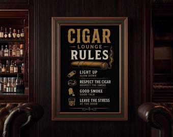 Cuadro decorativo con las reglas de la sala de fumadores, decoración para la cueva del hombre, póster vintage de puros, decoración para bares, cartel con las reglas para fumar, decoración masculina para la pared, regalo para él.