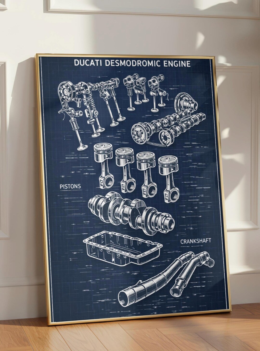 Ducati Engine Blueprint Wall Art Printable, Ducati Desmodromic Engine ...