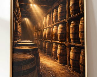 Lámina decorativa de barril de whisky para imprimir, decoración de destilería de bourbon, arte para la cueva del hombre, póster de bodega de whisky, decoración de bar en casa, arte rústico para bar.