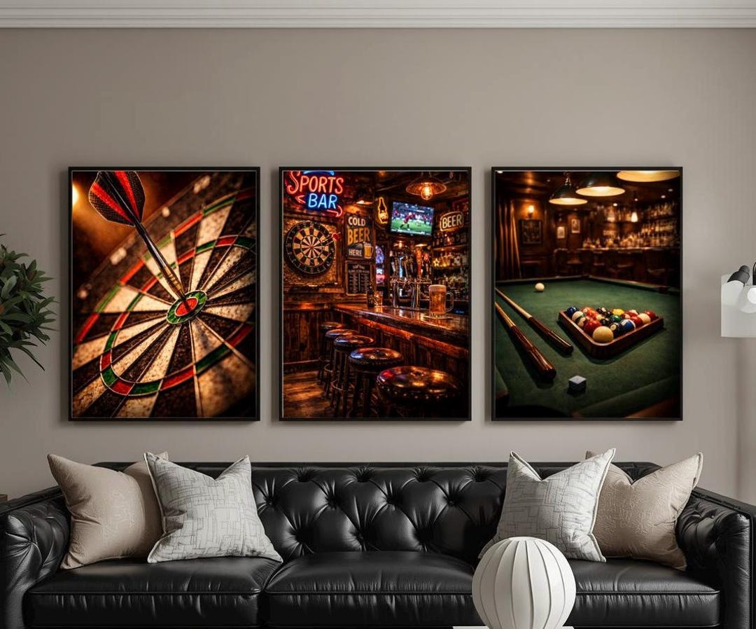 Game Room Wall Art Set of 3 Printable, Man Cave Bar Decor, Sports Bar ...