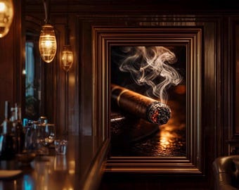 Lámina decorativa para la pared de la cueva del hombre, decoración para bar en casa o salón de puros, póster oscuro y elegante para la oficina, lámina decorativa para el apartamento de soltero (descargable).
