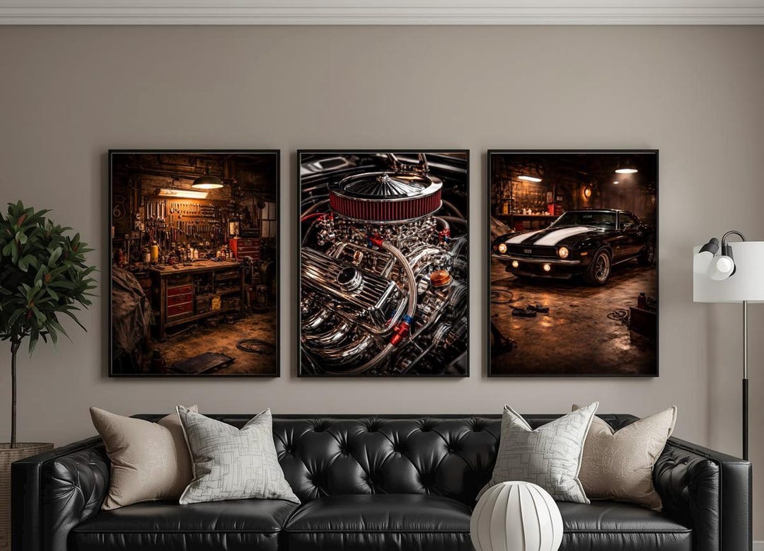 Garage Wall Art Set of 3 Printable, Man Cave Car Decor, Muscle Car ...