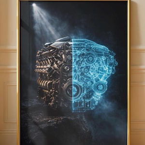 Engine Blueprint Wall Art Printable, Automotive Garage Decor, Mechanic Gift, Car Enthusiast Man Cave Workshop Poster Download