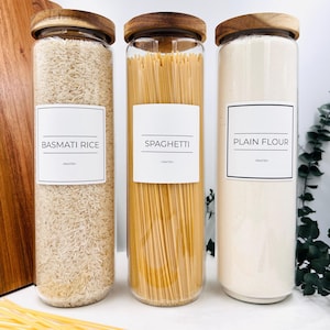 Étiquettes personnalisées pour garde-manger | 8 x 8 cm | Étiquettes de cuisine au fini mat | 3 motifs de bordure | Imperméable | Lots disponibles