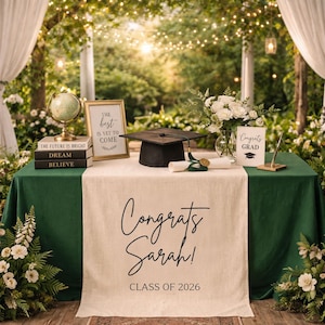 Personalized Graduation Table Runner, Congrats Name Banner, Custom Linen Table Runner Class of 2026